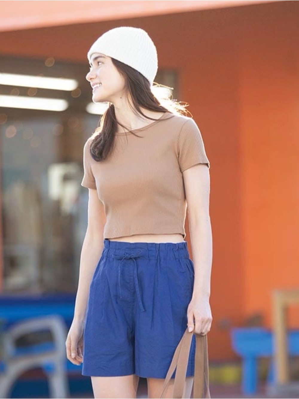 Uniqlo linen paper bag shorts blue size L